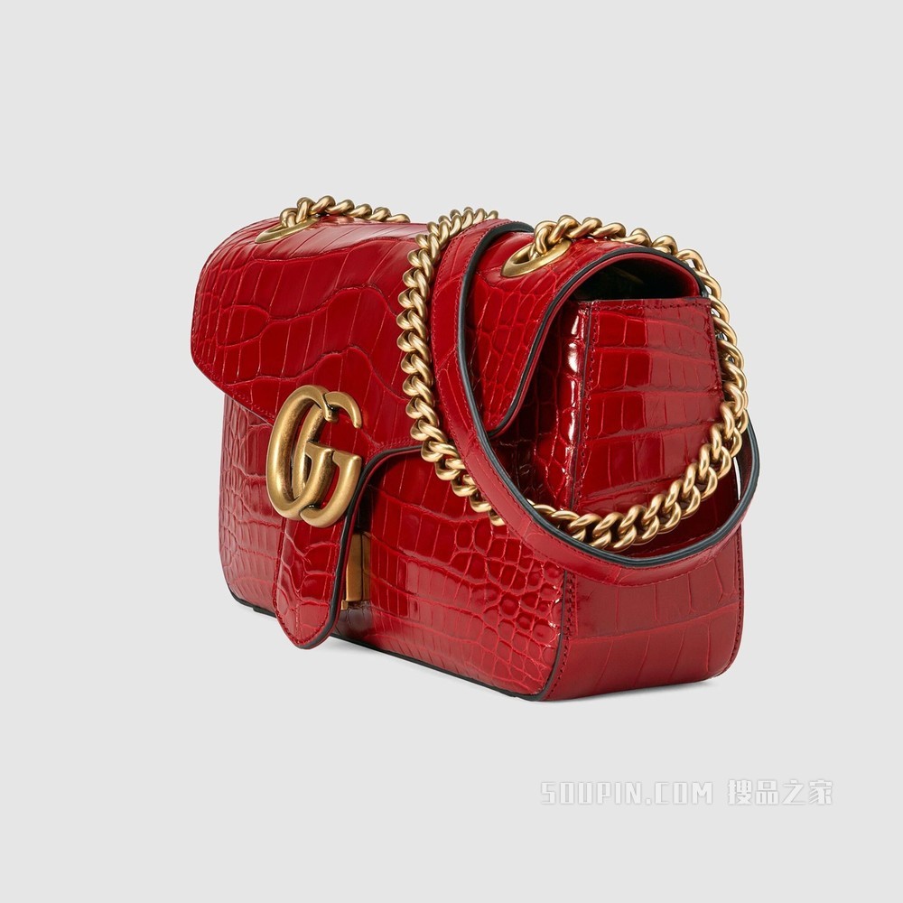 GG Marmont系列鳄鱼皮小号肩背包 红色