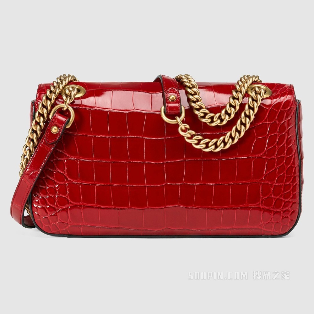 GG Marmont系列鳄鱼皮小号肩背包 红色