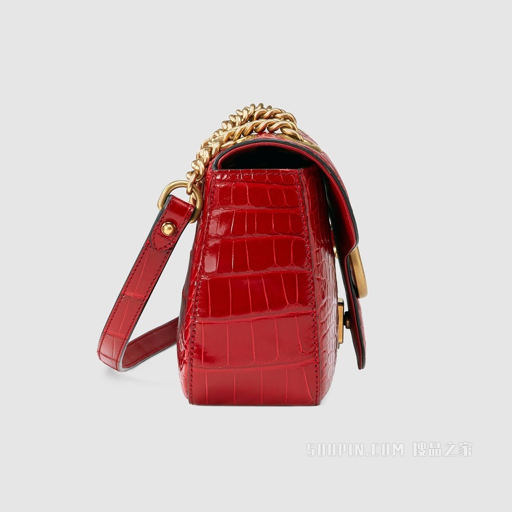 GG Marmont系列鳄鱼皮小号肩背包 红色