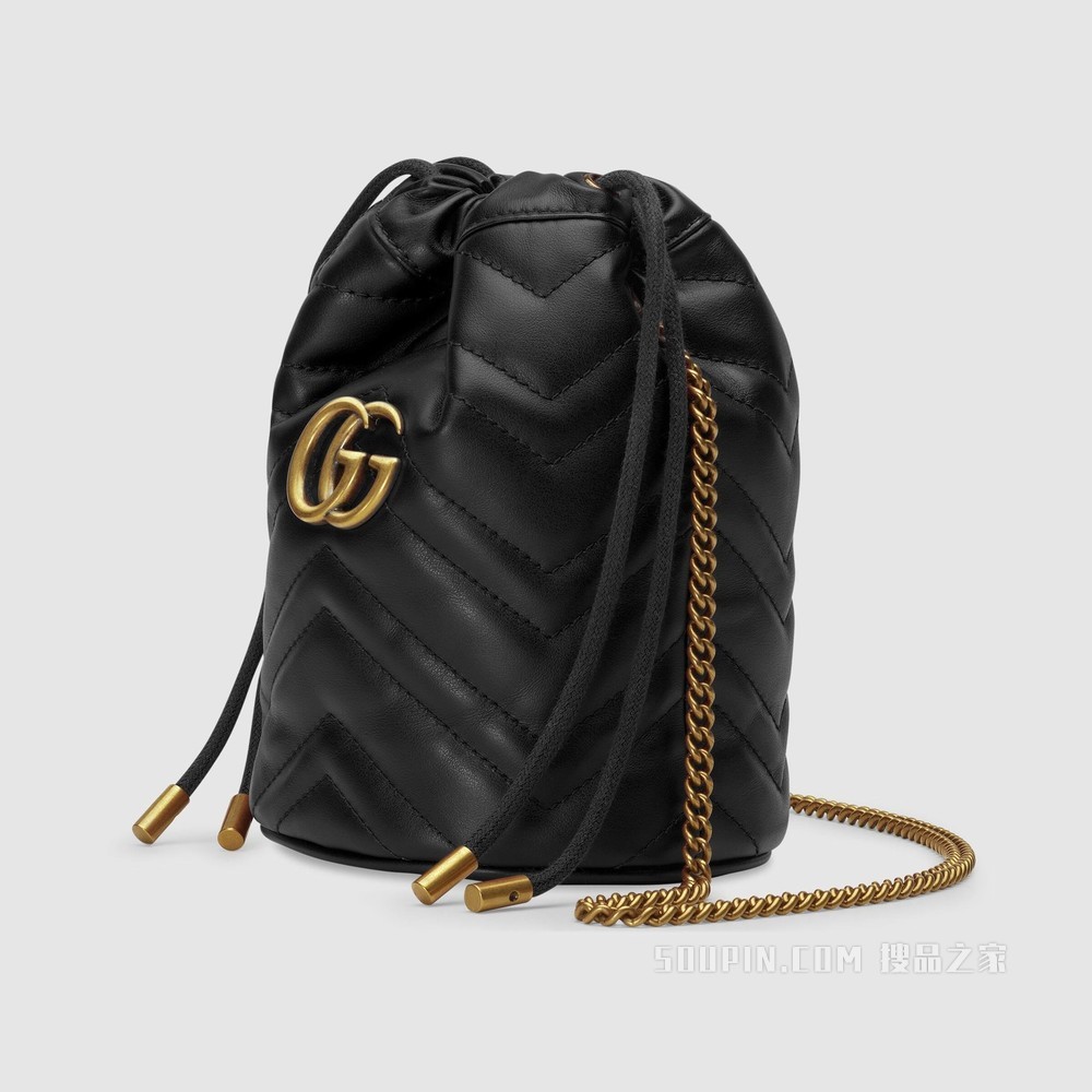 GG Marmont 系列迷你水桶包 黑色皮革