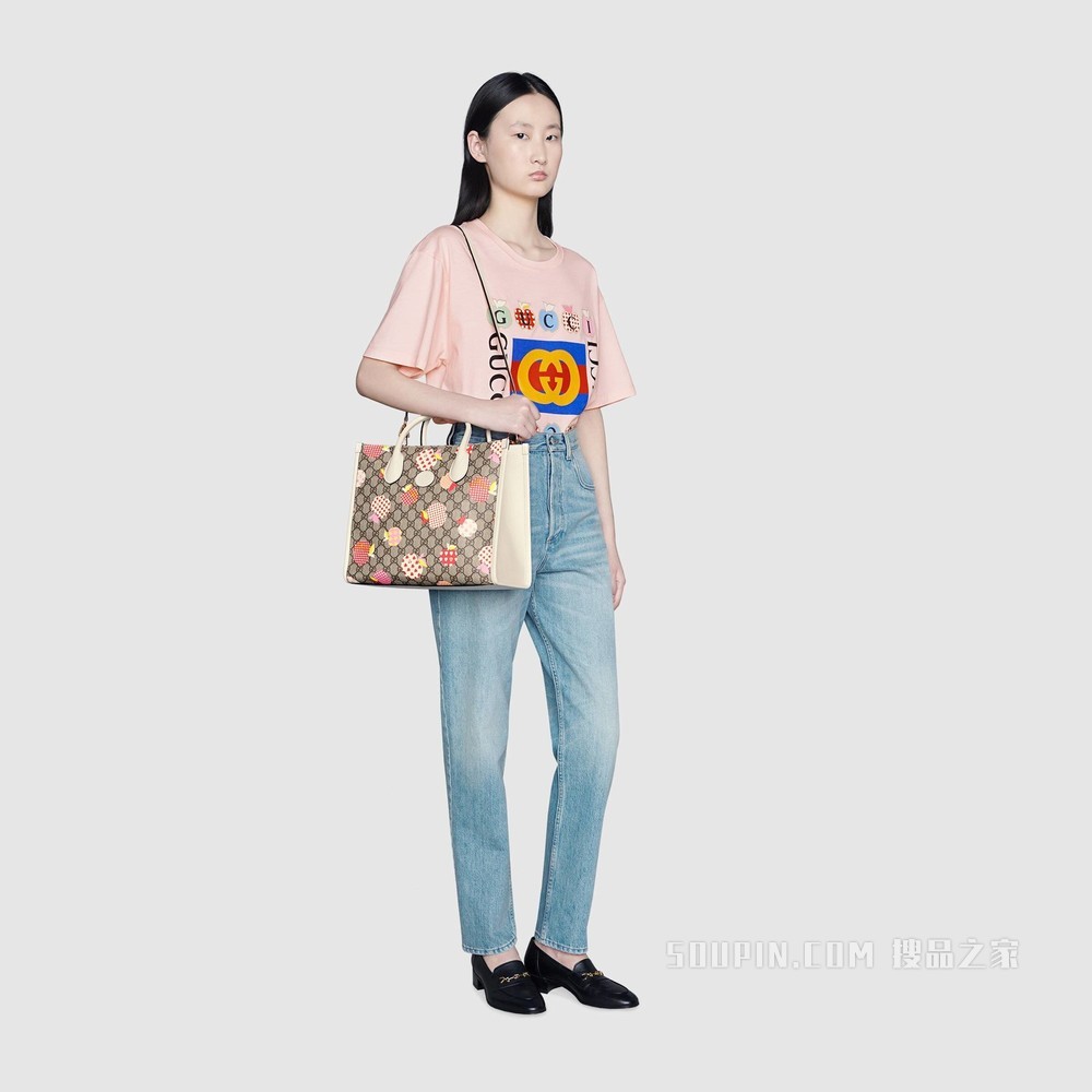 心苹果图案小号托特包 GG Supreme帆布