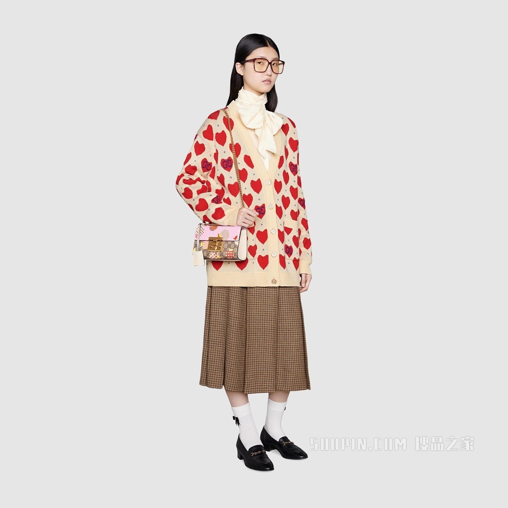 中国专享Padlock系列心苹果图案小号肩背包 粉色皮革