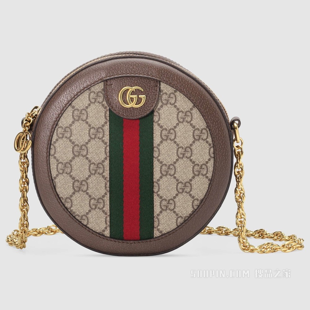 Ophidia系列GG圆形迷你肩背包 米色/乌木色GG Supreme帆布