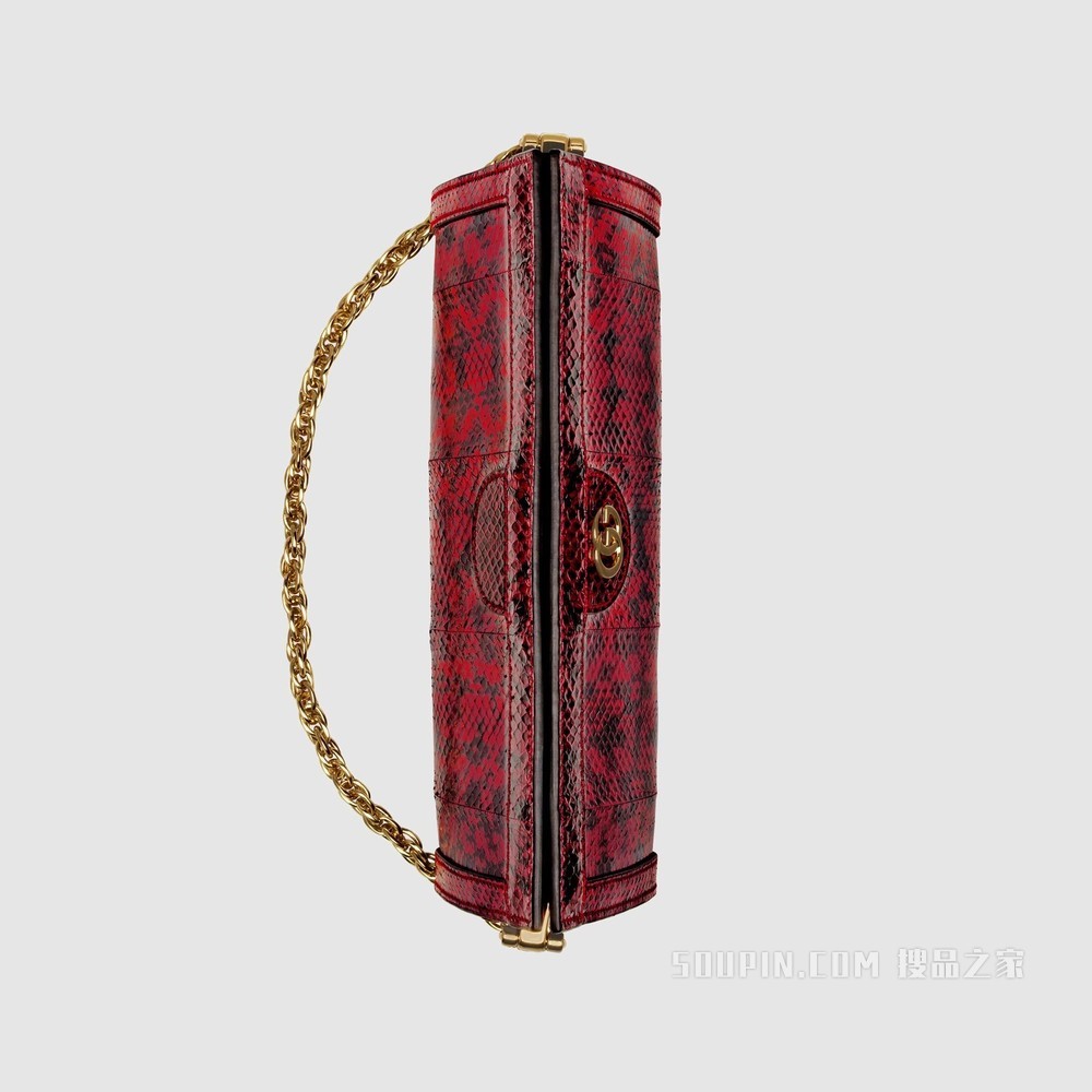 Ophidia系列小号蛇皮肩背包 芙蓉红蛇皮