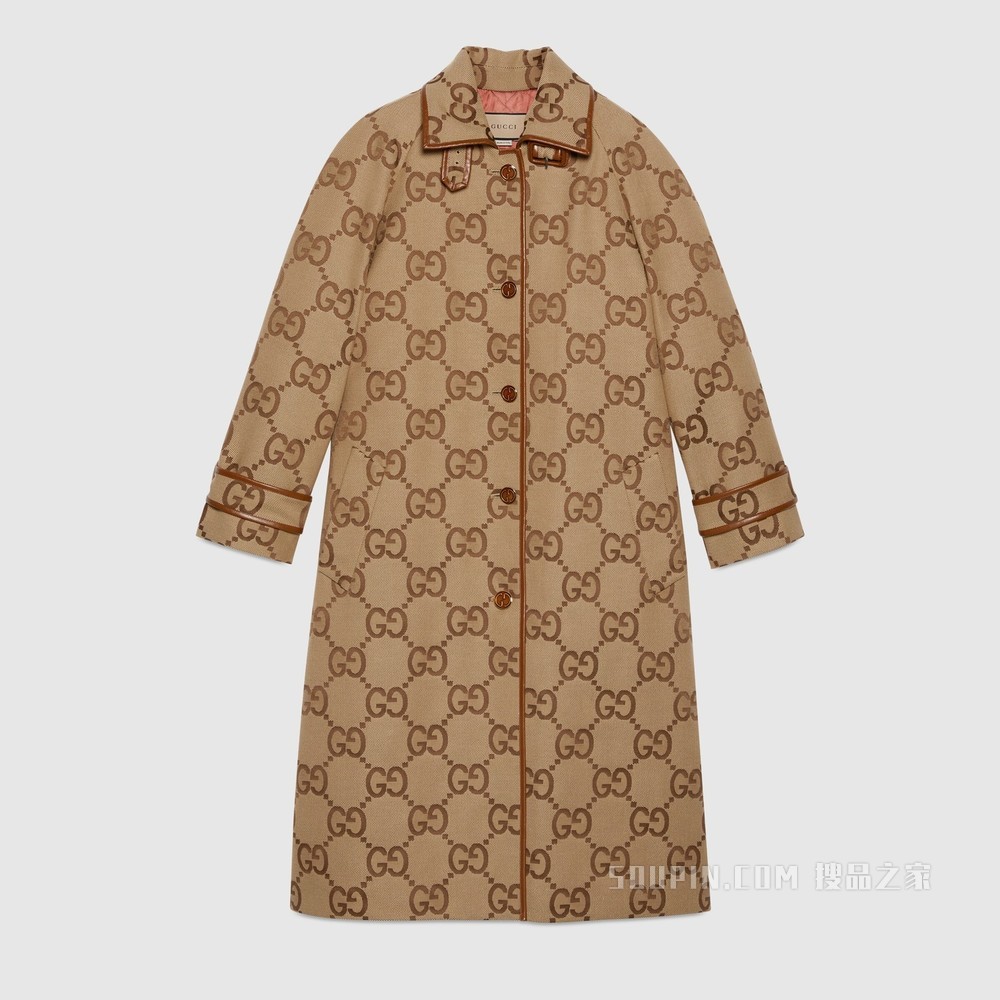 饰超级双G图案帆布大衣 米色和乌木色