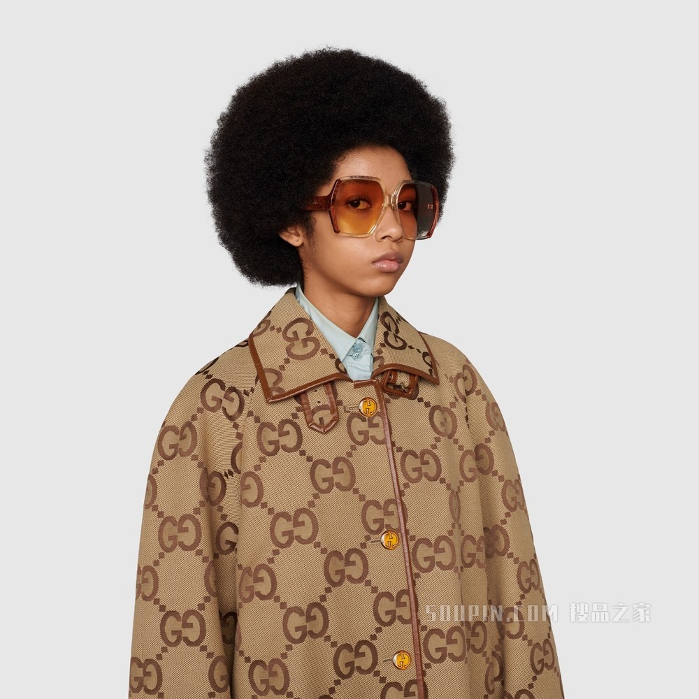 饰超级双G图案帆布大衣 米色和乌木色