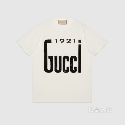 水晶“1921 Gucci”印花棉质T恤 米白色