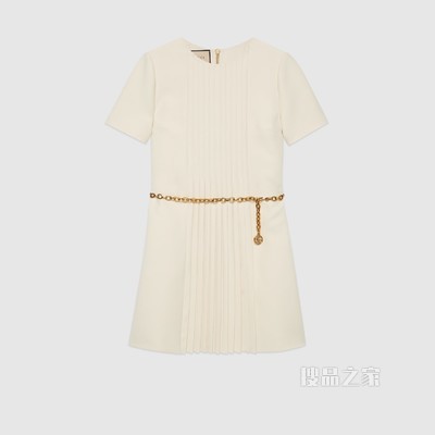 链式腰带褶裥连衣裙 象牙白