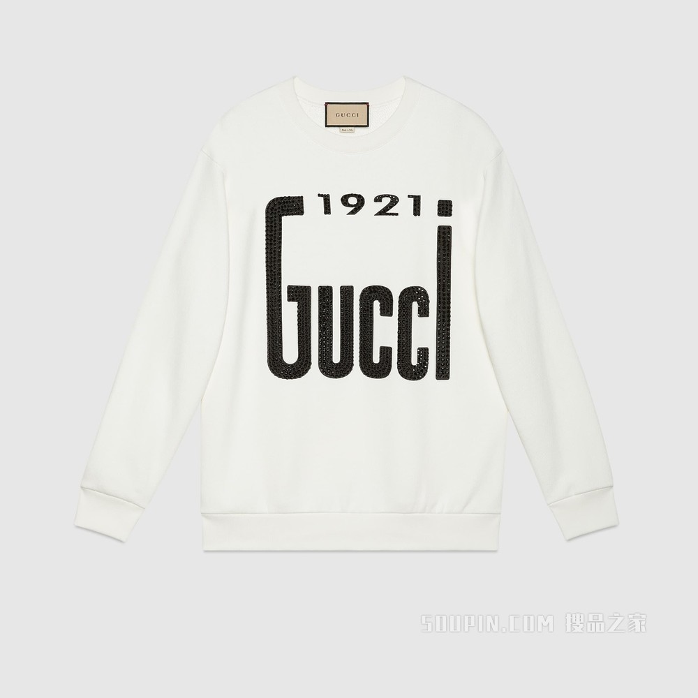 水晶“1921 Gucci”印花卫衣 米白色