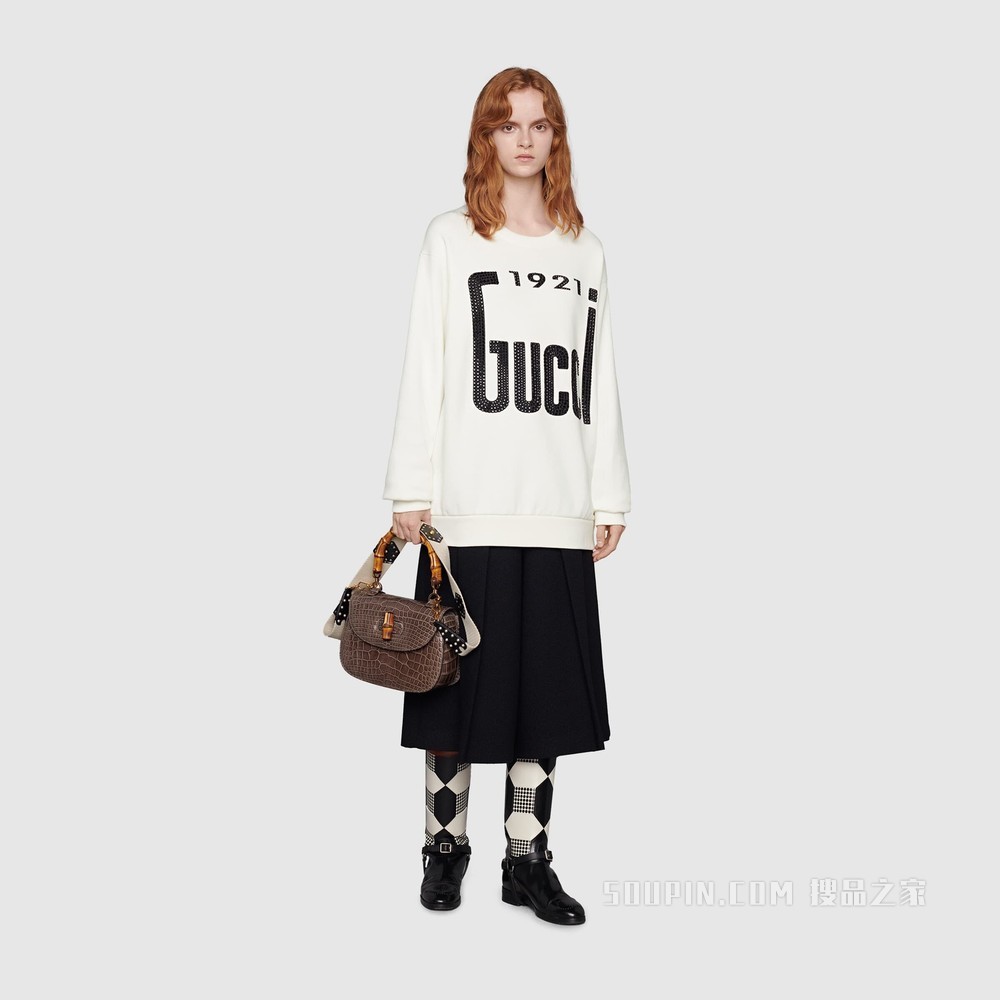 水晶“1921 Gucci”印花卫衣 米白色