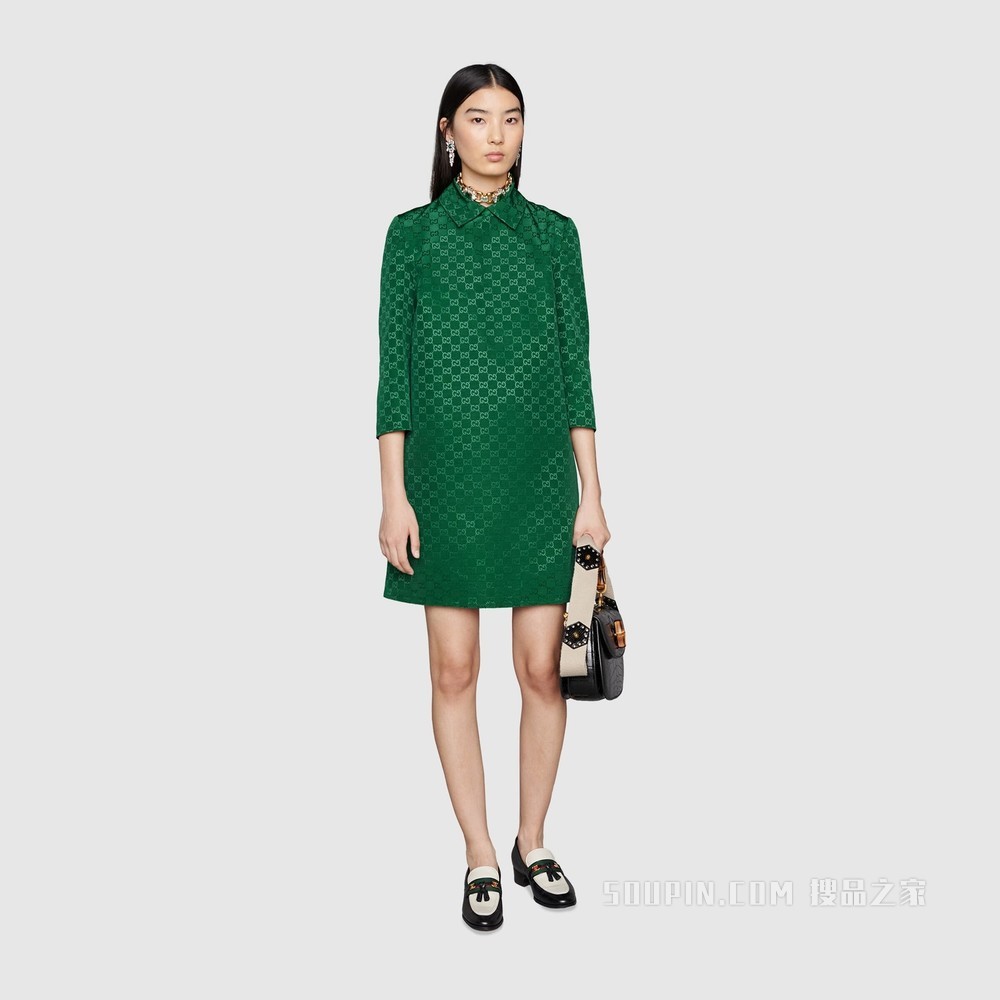 轻质GG帆布连衣裙 翠绿色