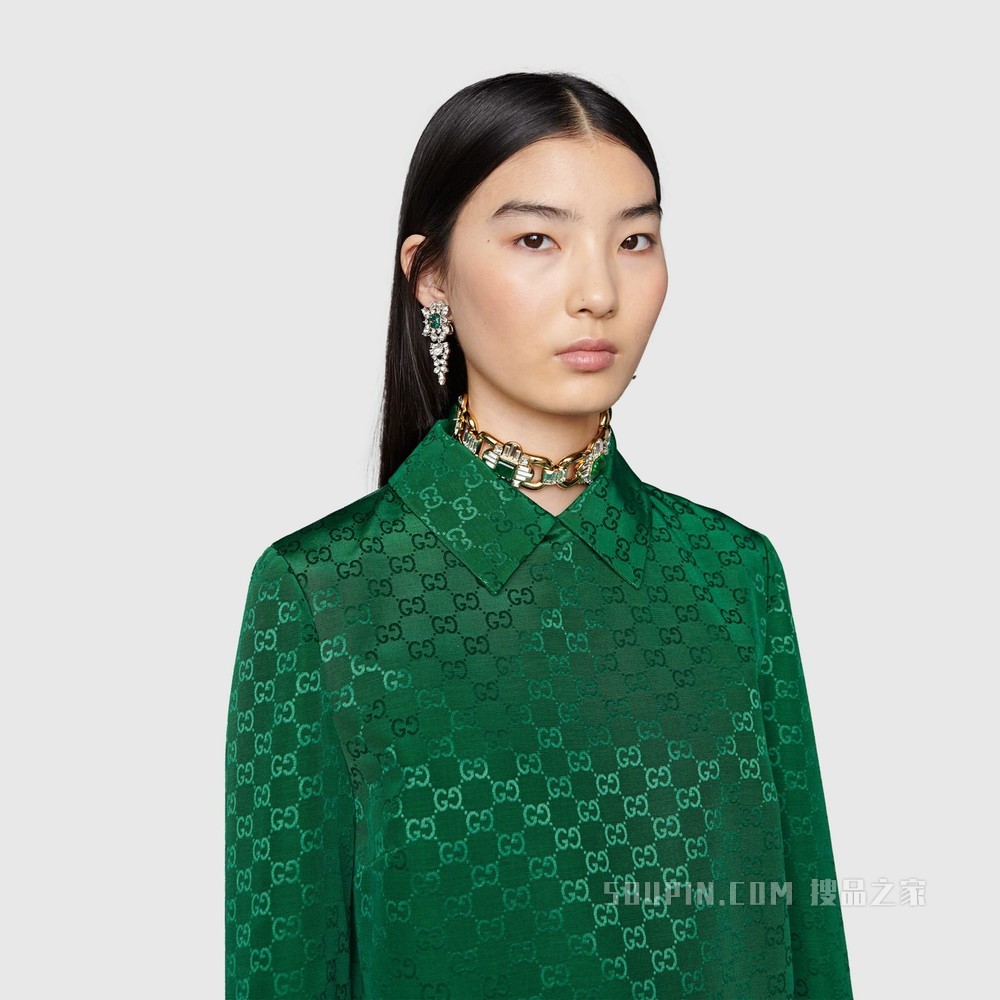 轻质gg帆布连衣裙 翠绿色