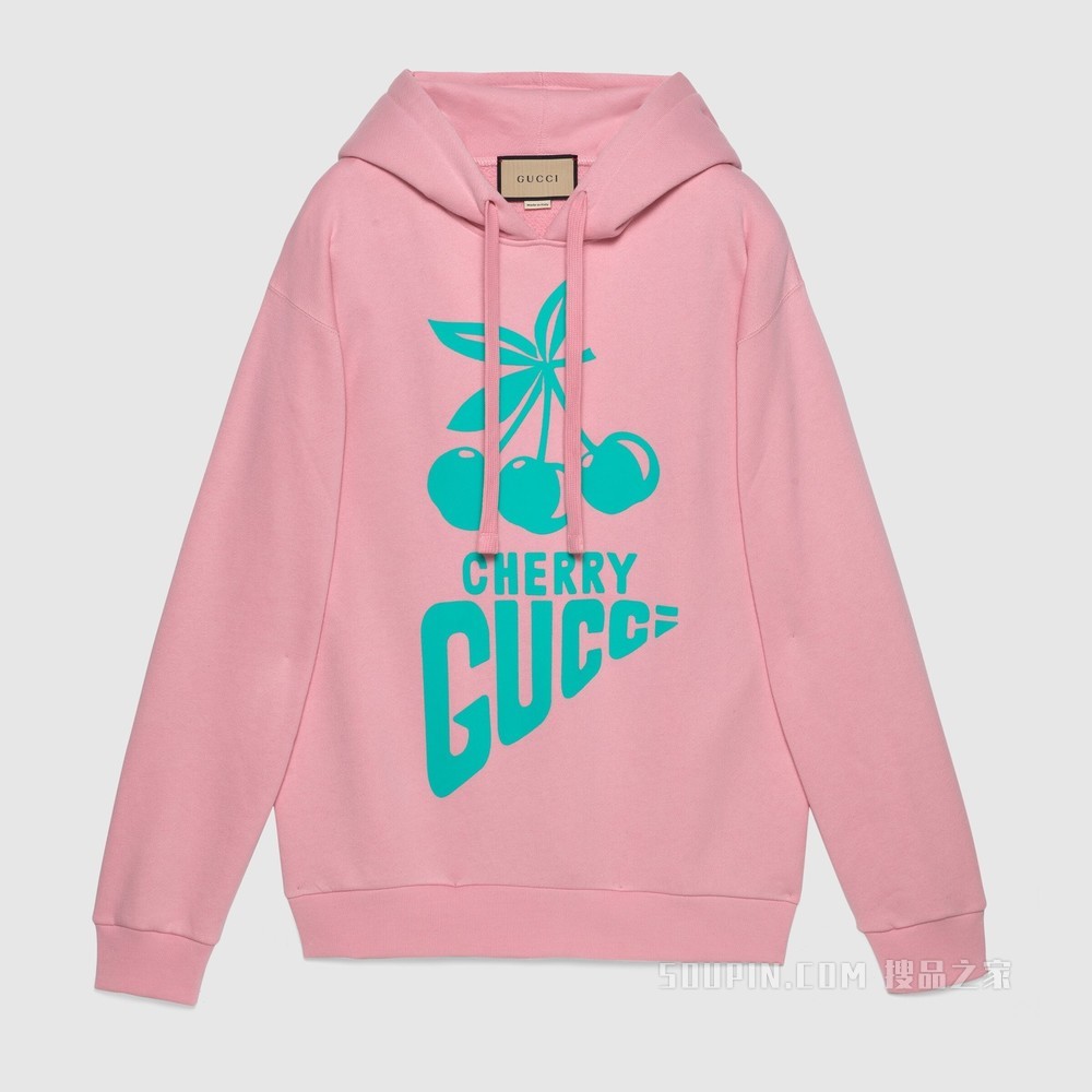 “Cherry Gucci”印花棉质卫衣 浅粉色