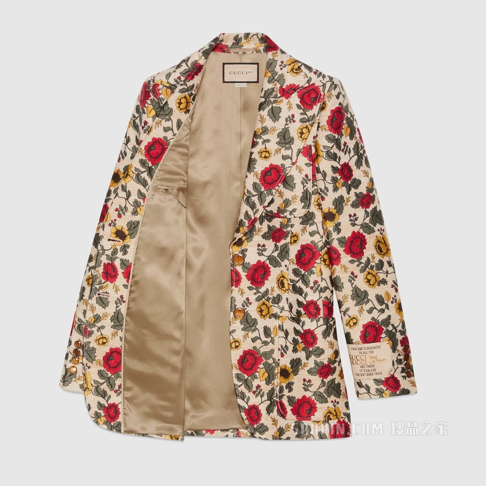 Gucci 100特别系列花卉提花夹克 象牙白