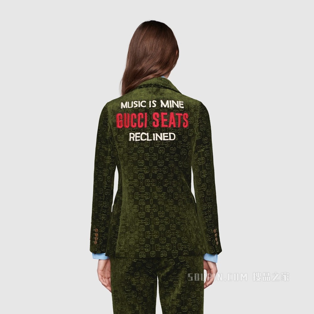 Gucci 100特别系列马衔扣提花夹克 森林绿