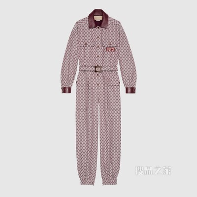 Gucci 100特别系列GG帆布连体裤 米色和酒红色