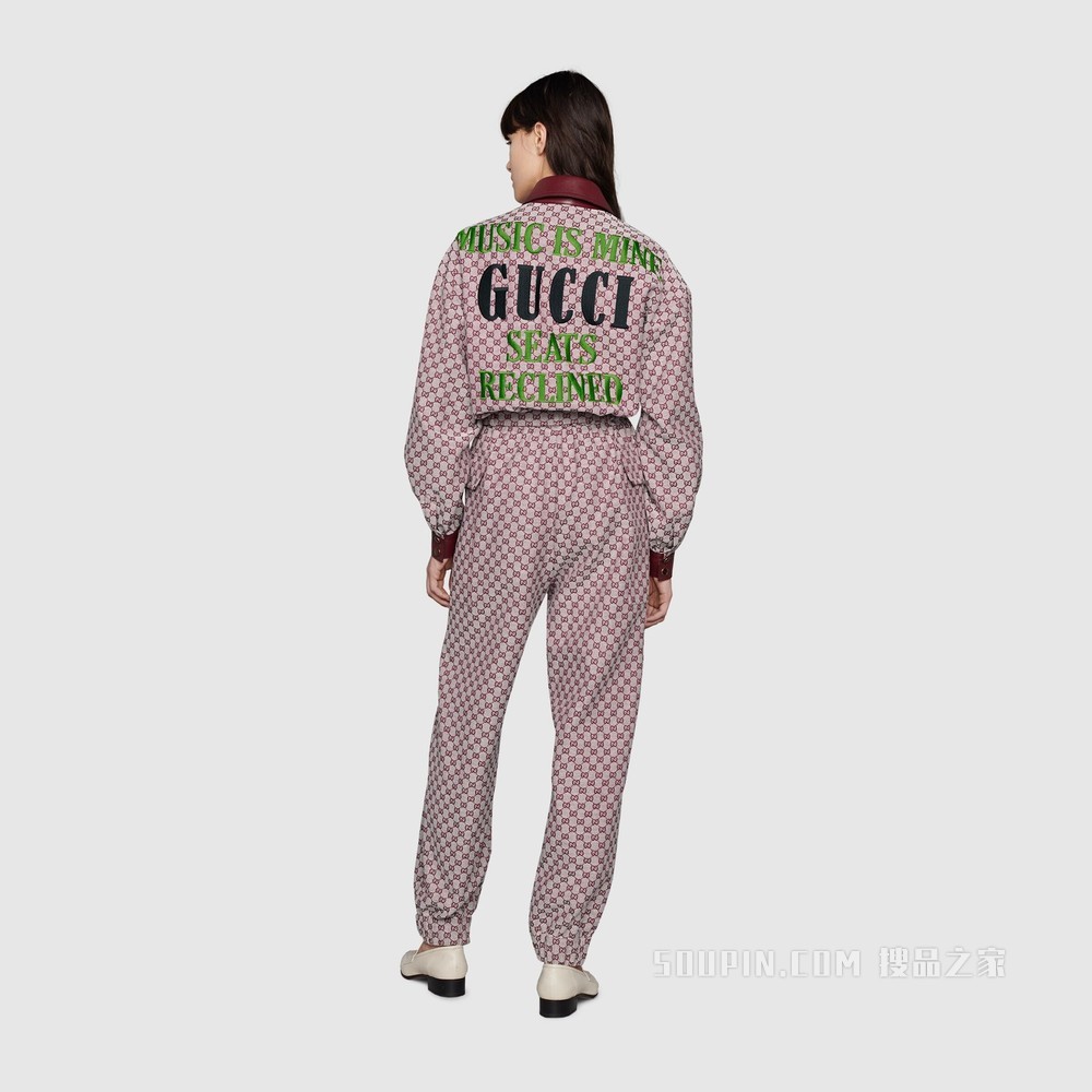 Gucci 100特别系列GG帆布连体裤 米色和酒红色