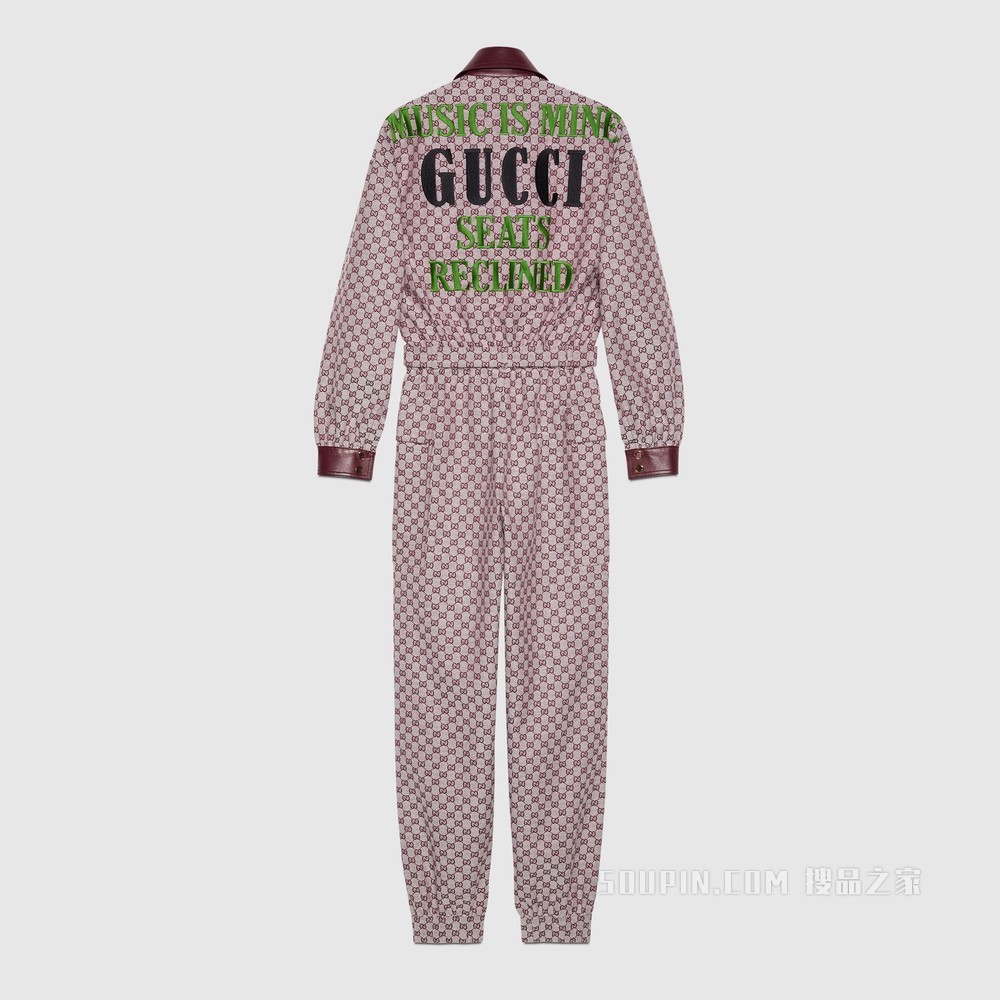Gucci 100特别系列GG帆布连体裤 米色和酒红色