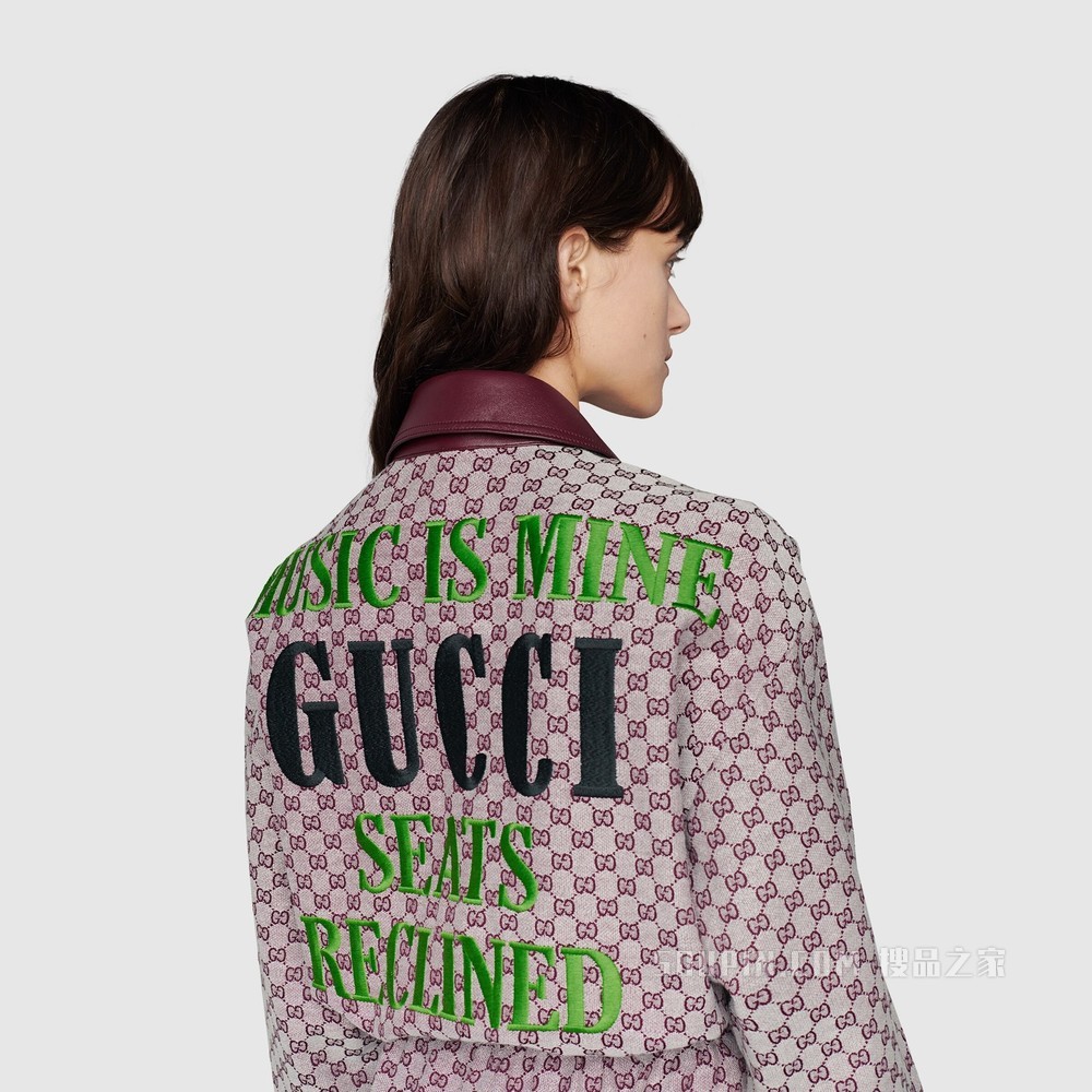 Gucci 100特别系列GG帆布连体裤 米色和酒红色