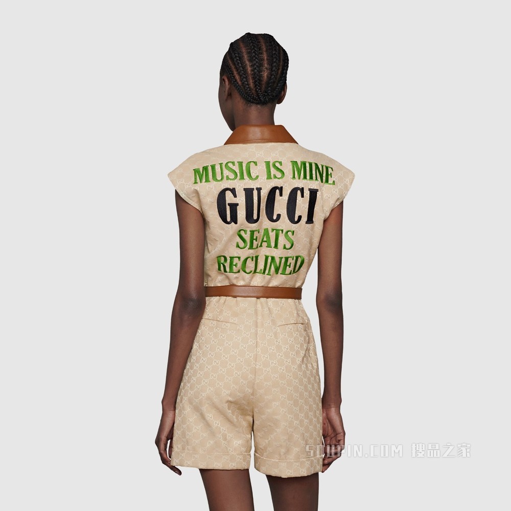 Gucci 100特别系列GG帆布连体裤 米色和象牙白