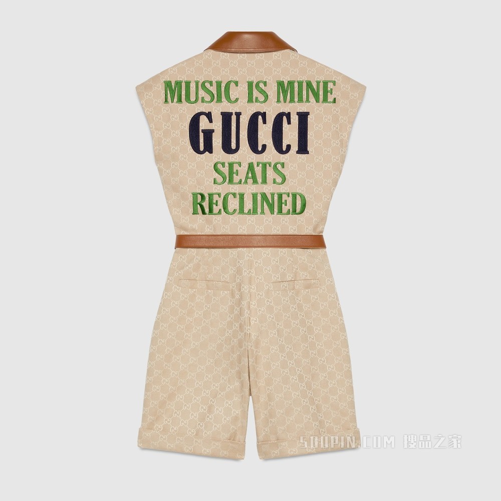 Gucci 100特别系列GG帆布连体裤 米色和象牙白