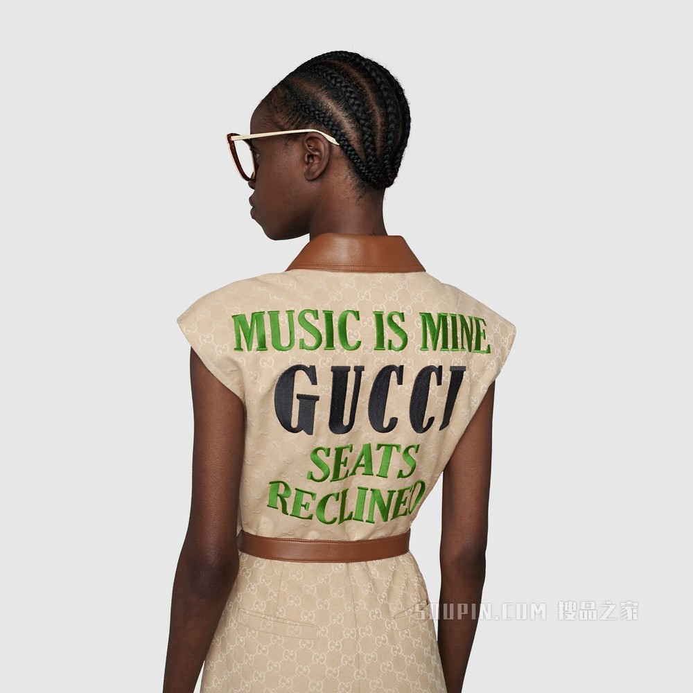 Gucci 100特别系列GG帆布连体裤 米色和象牙白