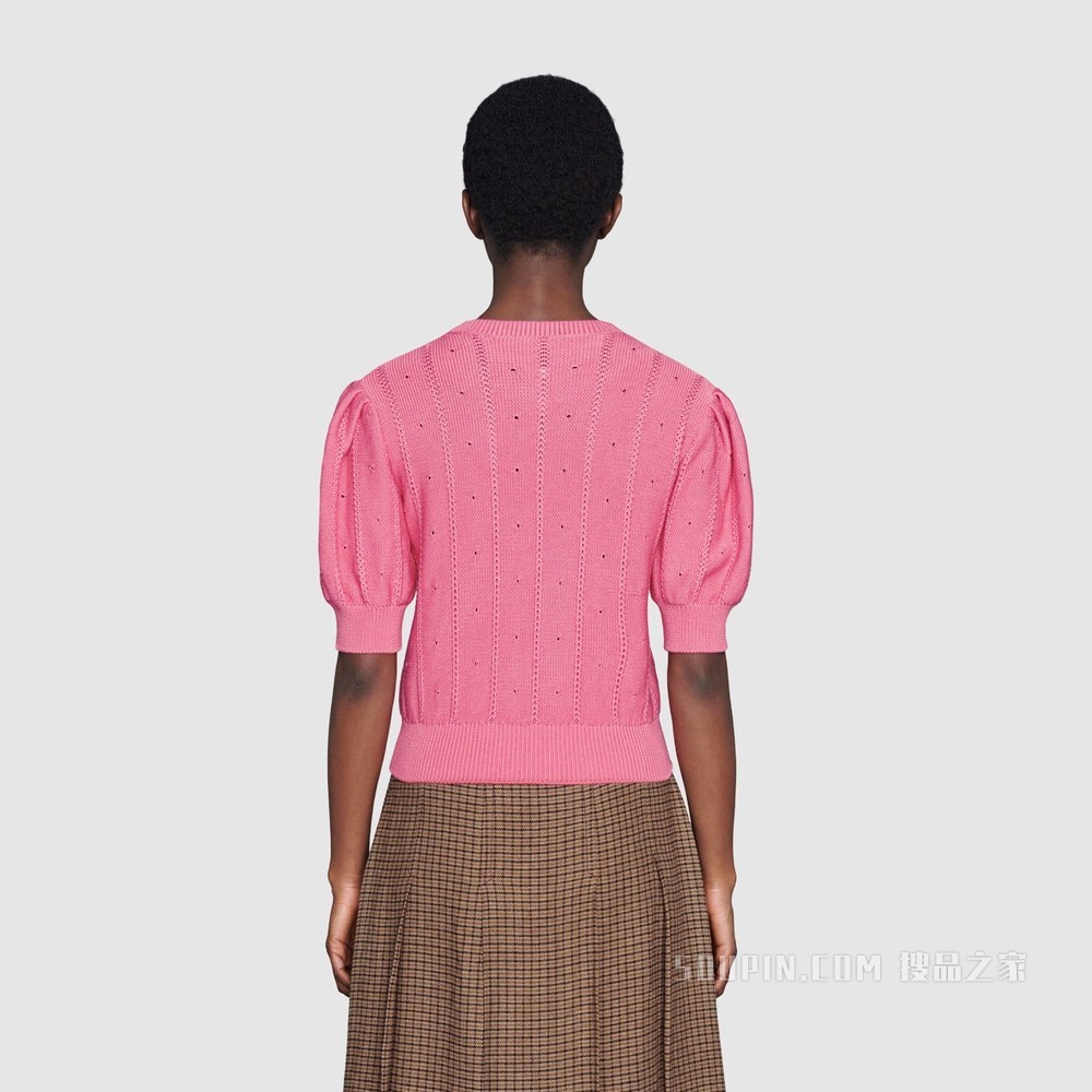 花卉刺绣针织上衣 粉色