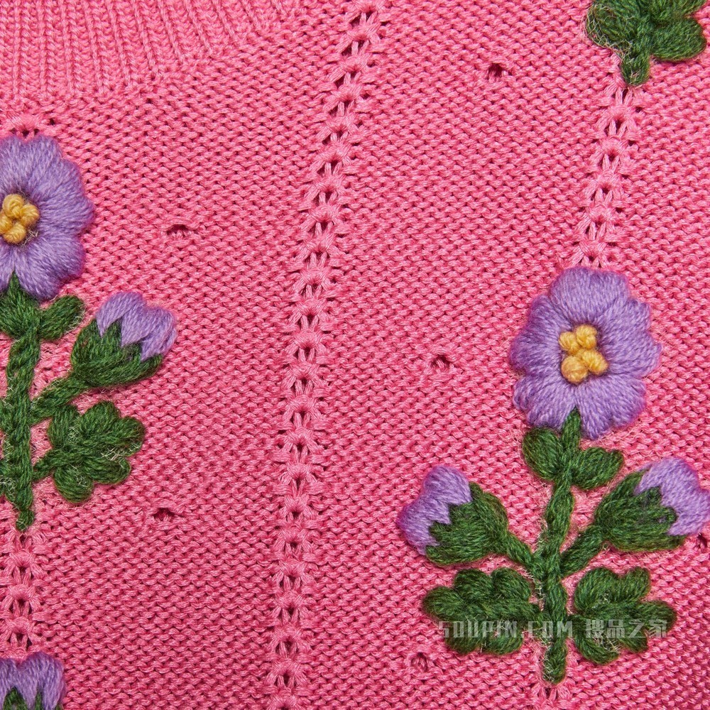 花卉刺绣针织上衣 粉色