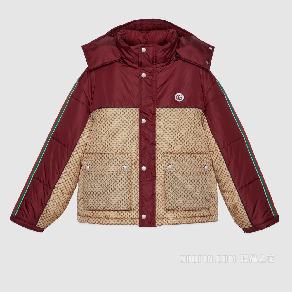 GG尼龙夹克 米色和酒红色
