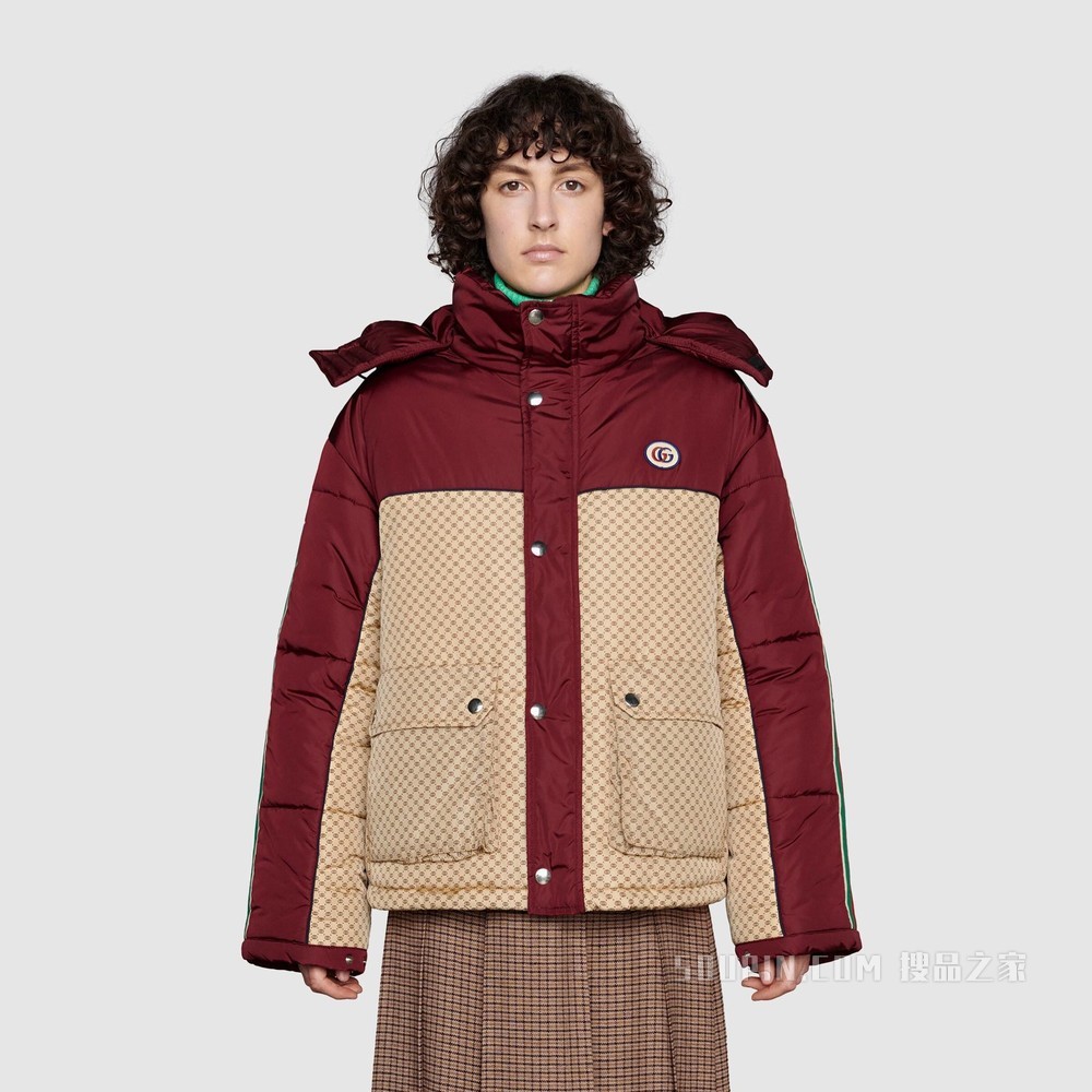 GG尼龙夹克 米色和酒红色