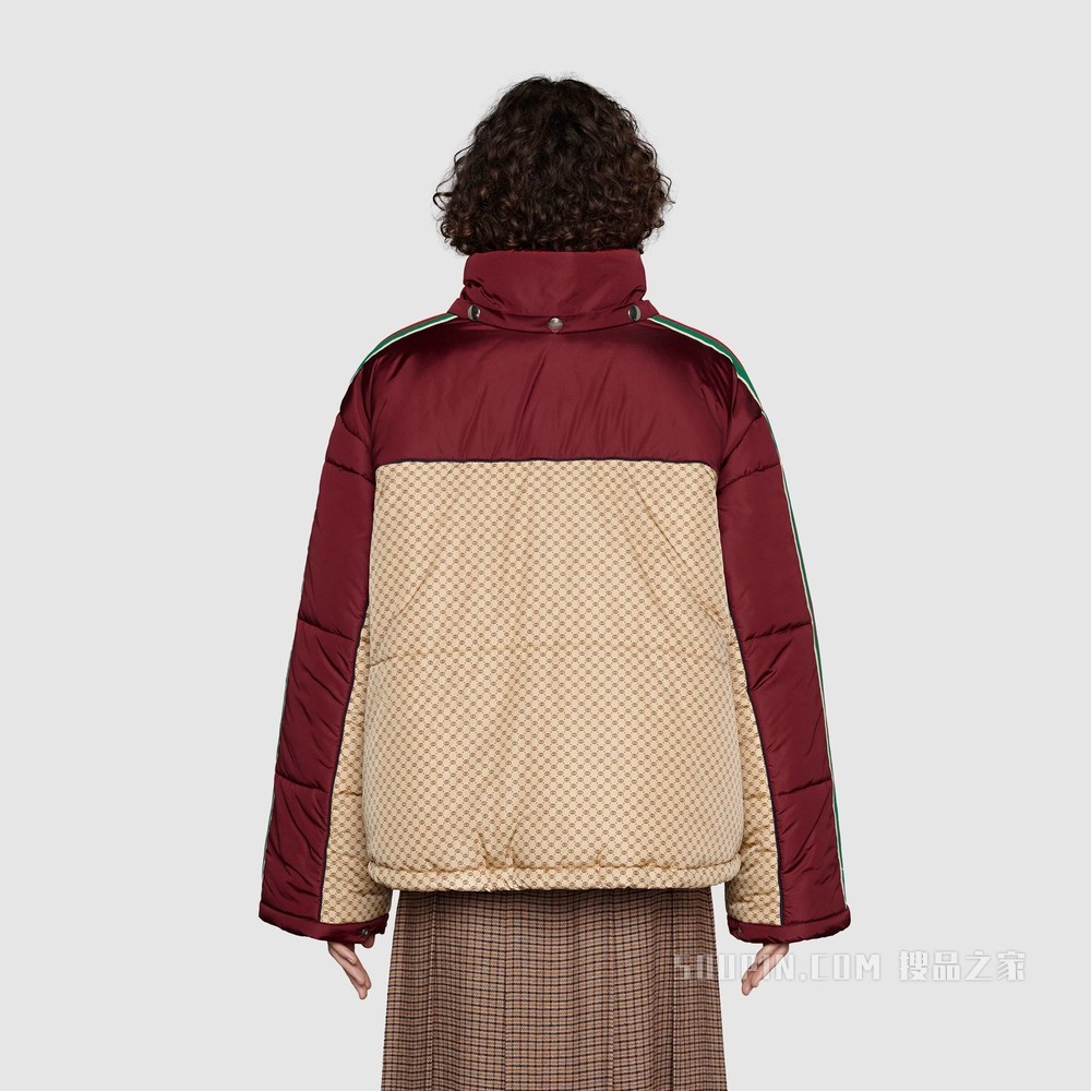 GG尼龙夹克 米色和酒红色