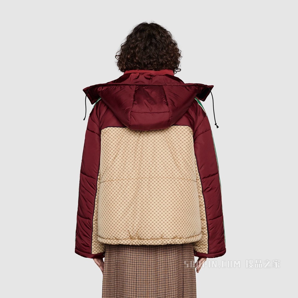 GG尼龙夹克 米色和酒红色