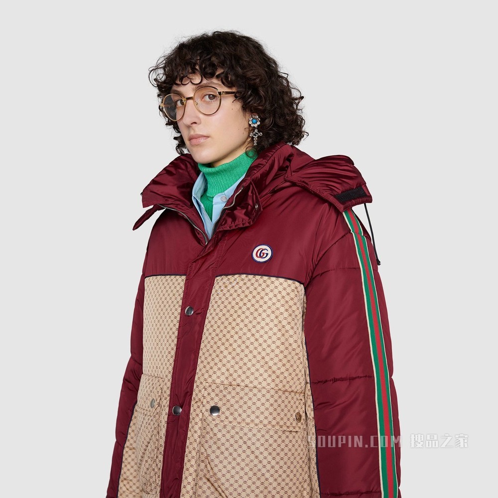 GG尼龙夹克 米色和酒红色