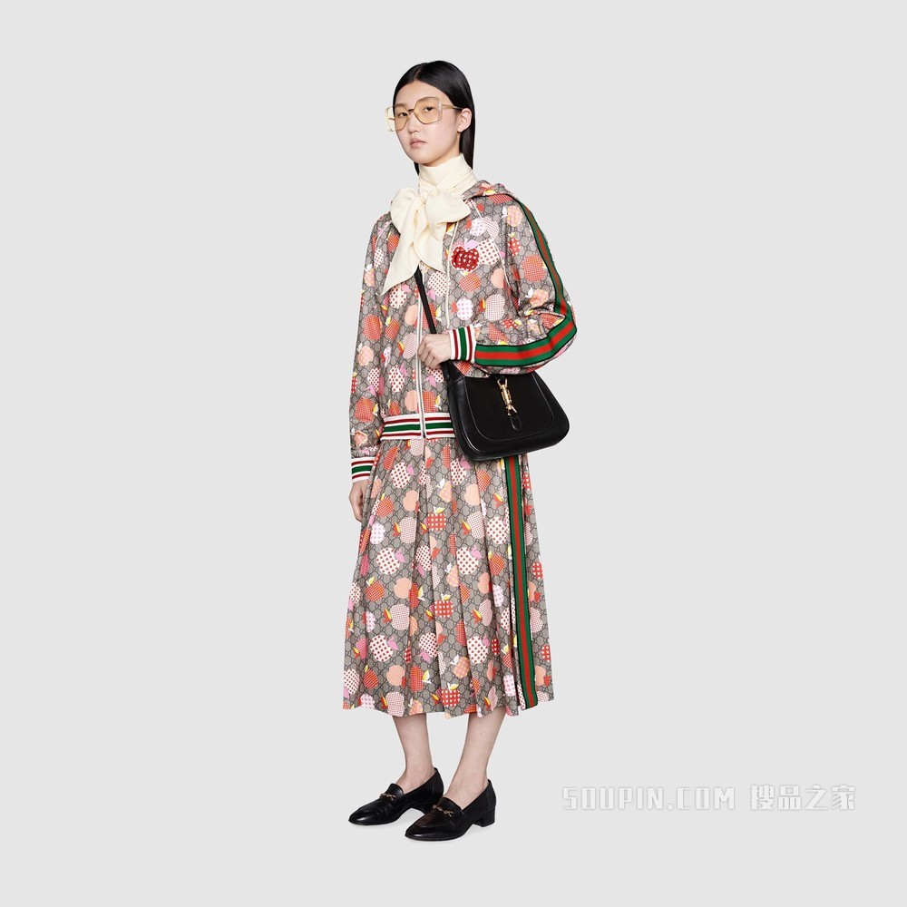 女士心苹果图案半身裙 米色和棕色