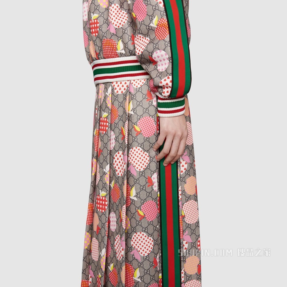 女士心苹果图案半身裙 米色和棕色