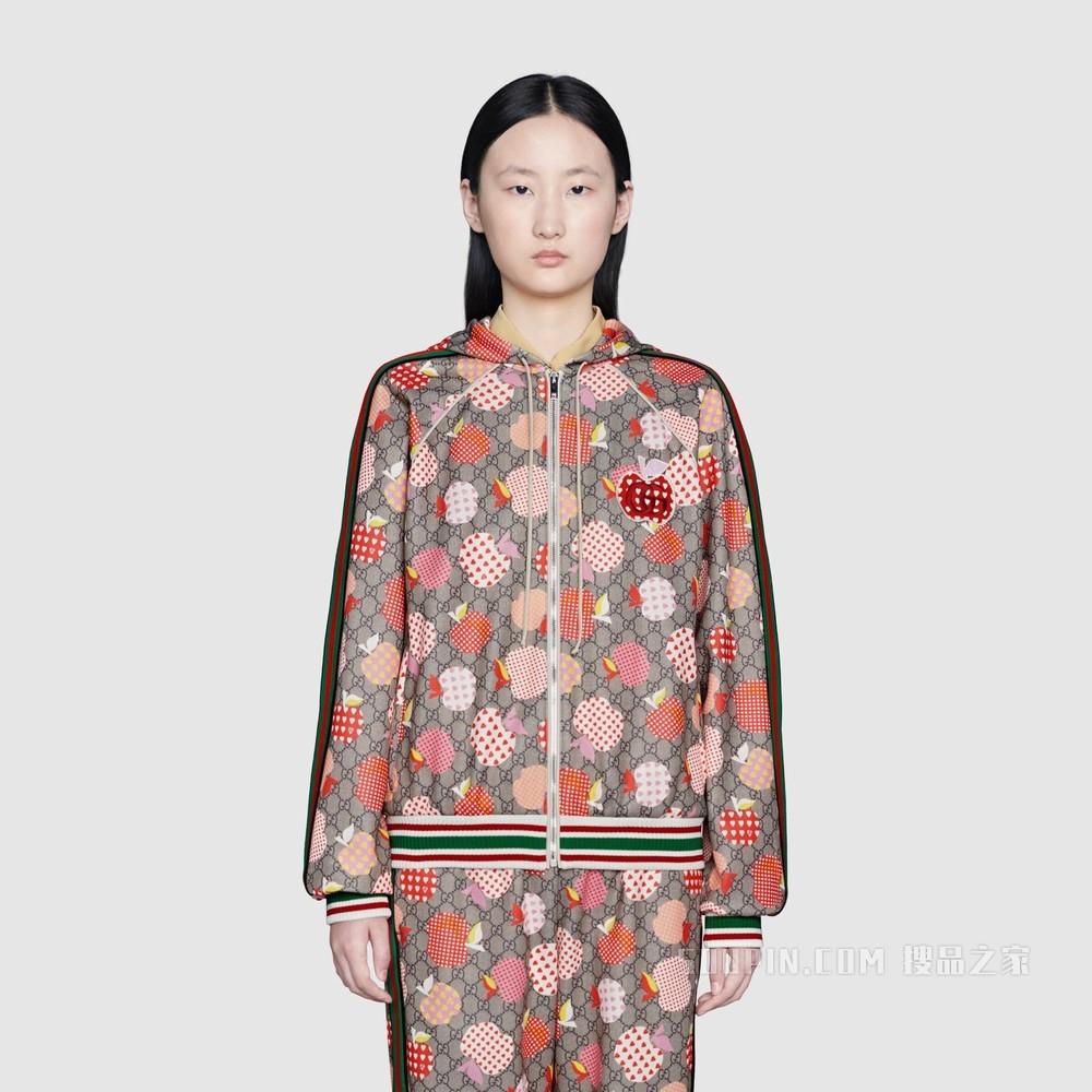 女士心苹果图案夹克 米色和棕色