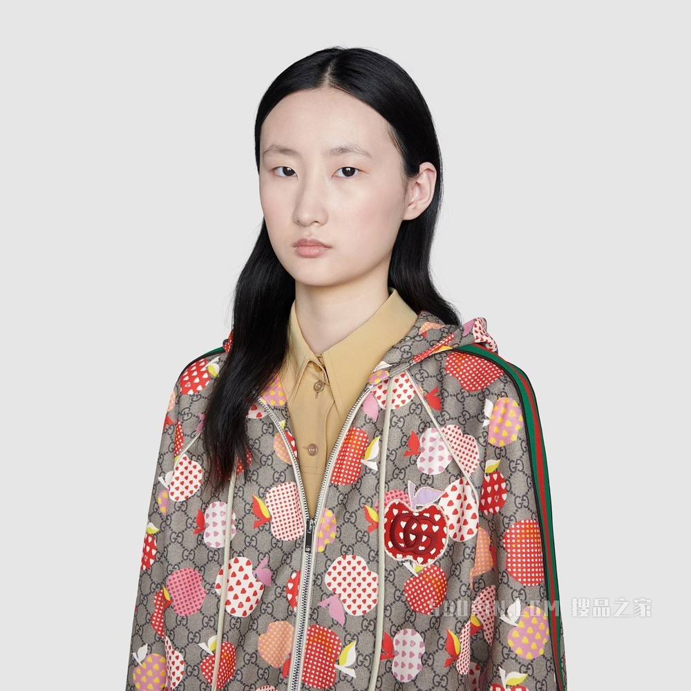 女士心苹果图案夹克 米色和棕色