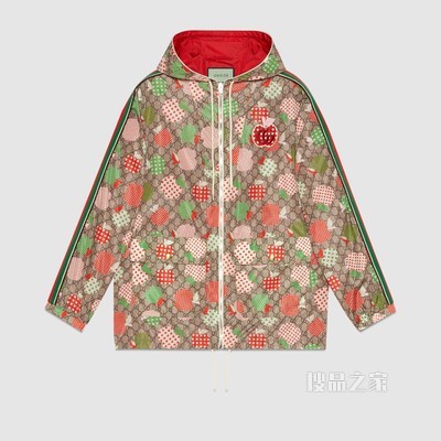 女士心苹果图案尼龙夹克 米色和乌木色