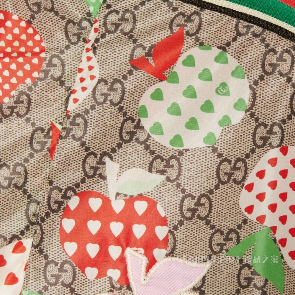 女士心苹果图案尼龙夹克 米色和乌木色