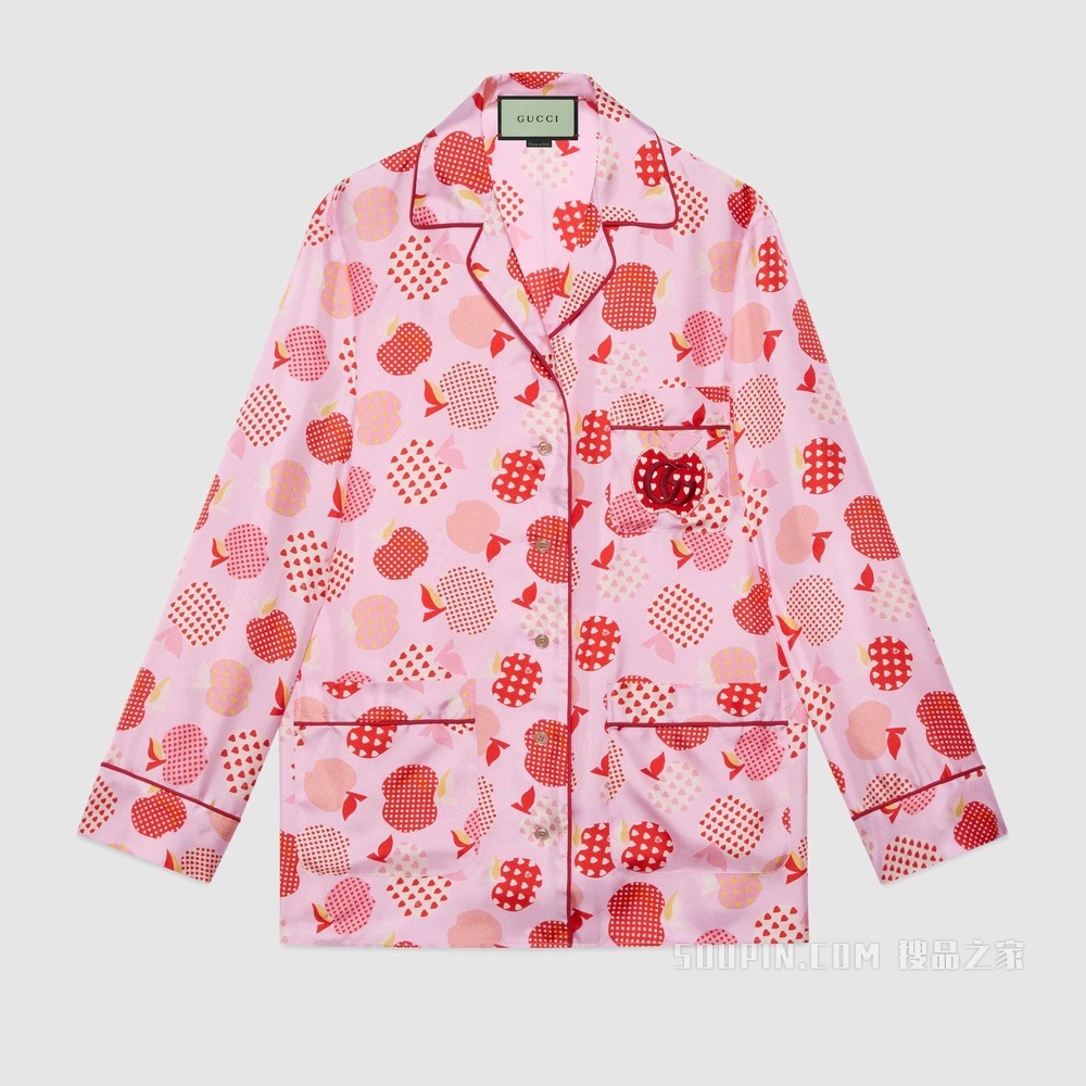 女士心苹果图案真丝衬衫 粉色