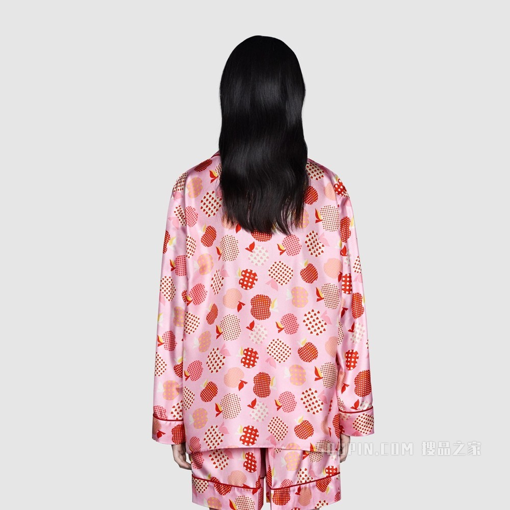 女士心苹果图案真丝衬衫 粉色