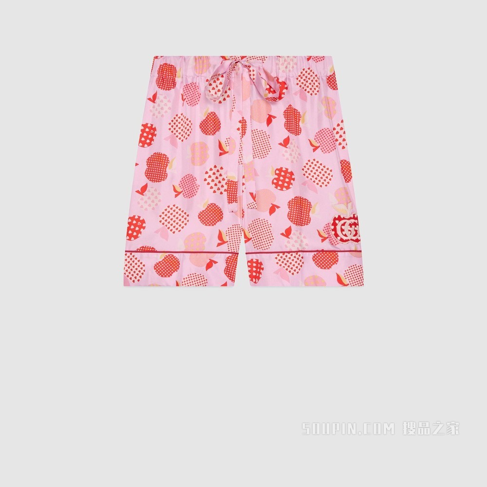 女士心苹果图案真丝短裤 粉色