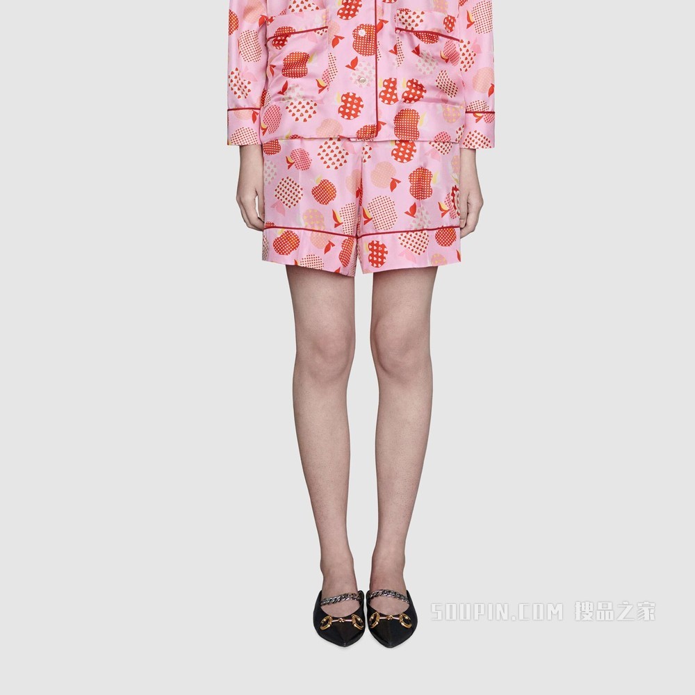 女士心苹果图案真丝短裤 粉色