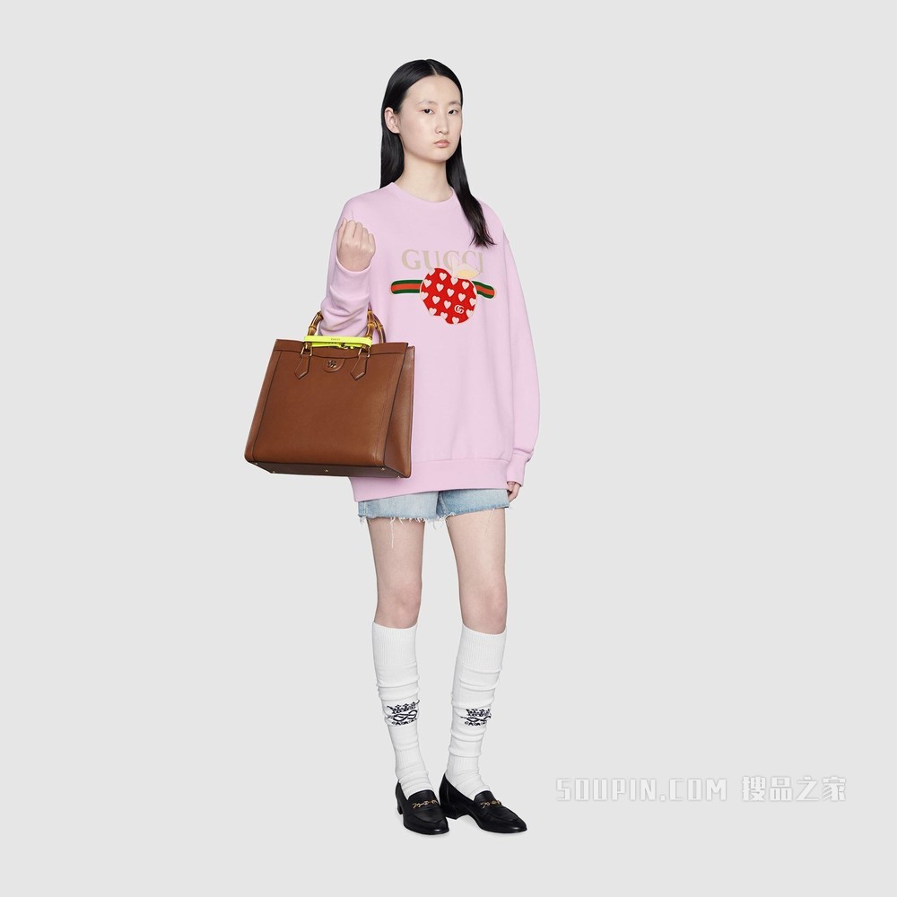 女士心苹果图案卫衣 粉色