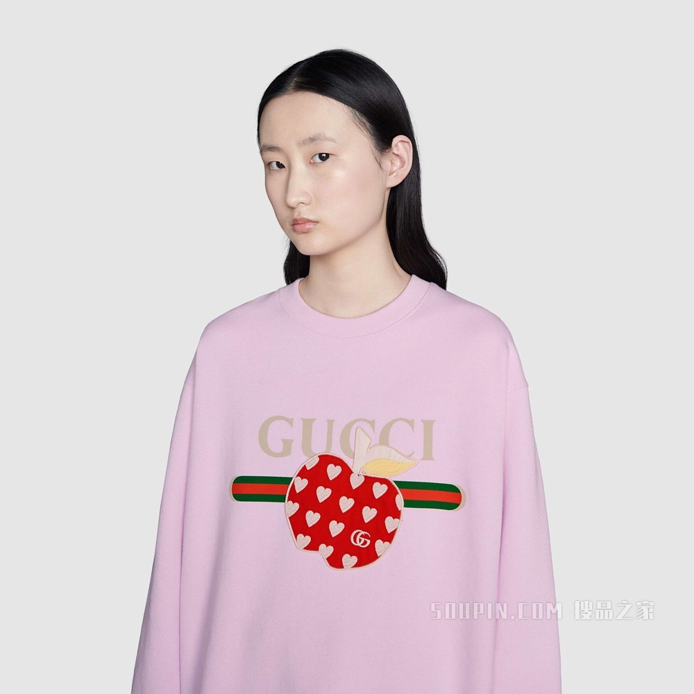 女士心苹果图案卫衣 粉色