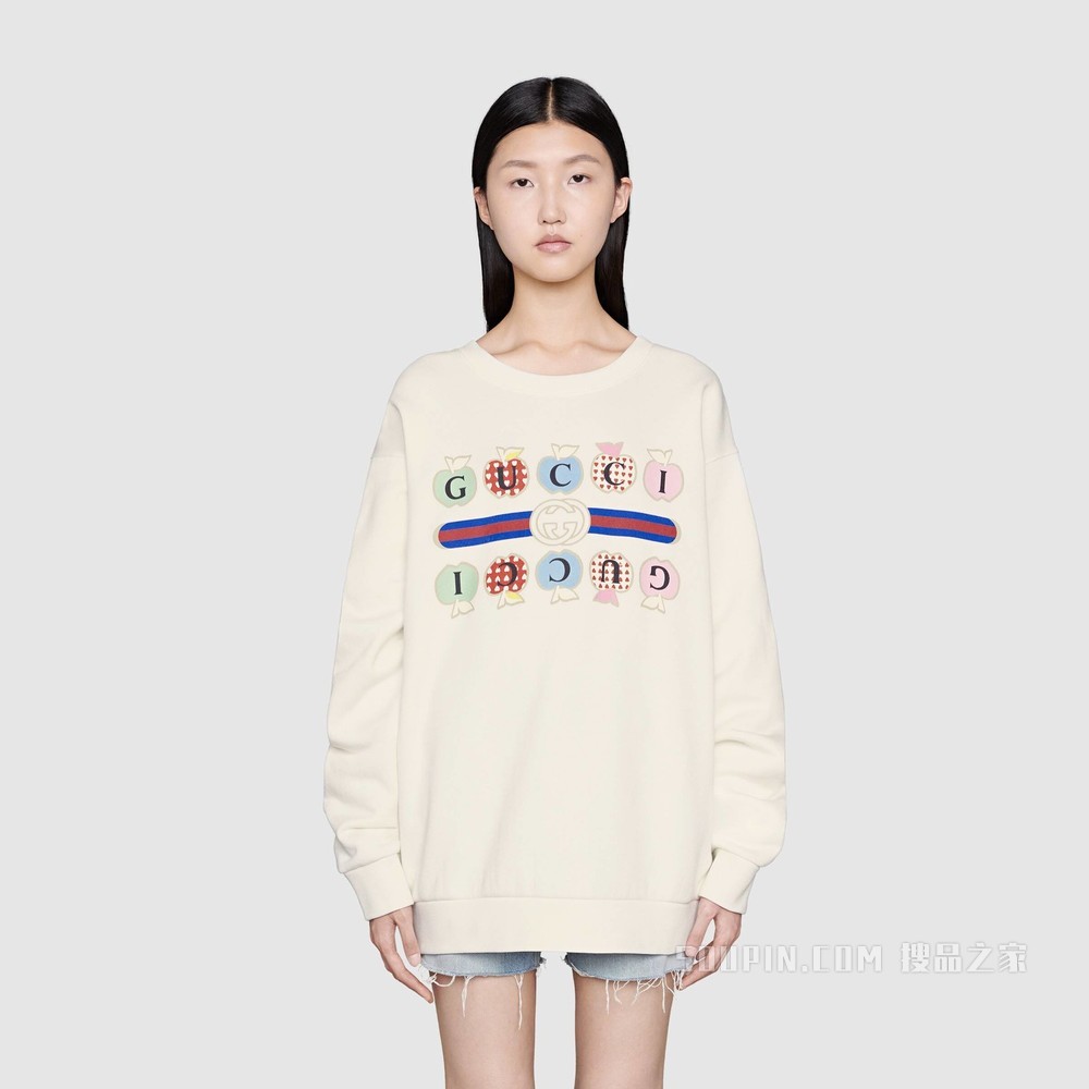 心苹果图案卫衣 米白色