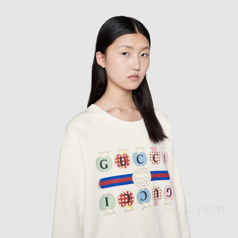 心苹果图案卫衣 米白色