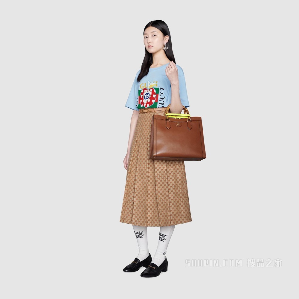 女士心苹果图案T恤 蓝色