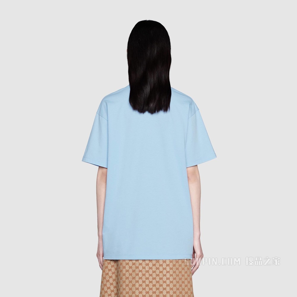 女士心苹果图案T恤 蓝色