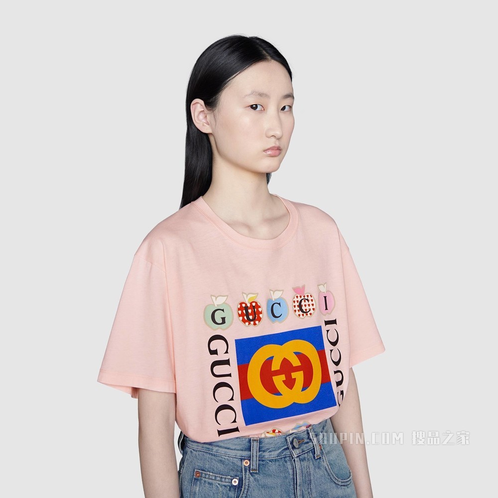 心苹果图案T恤 粉色